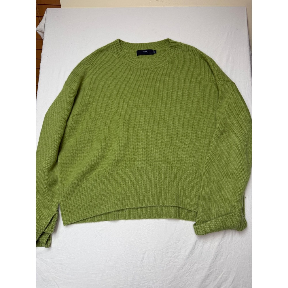 Arch4 100% Cashmere Oversized Crewneck Sweater Lime Green Ribbed One Size